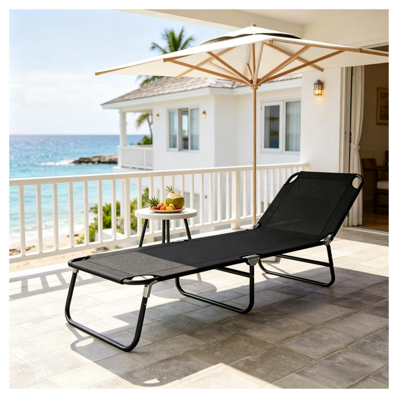 Chaise longue pliante d'extérieur avec tissu Oxford - Siège de bronzage portable en noir