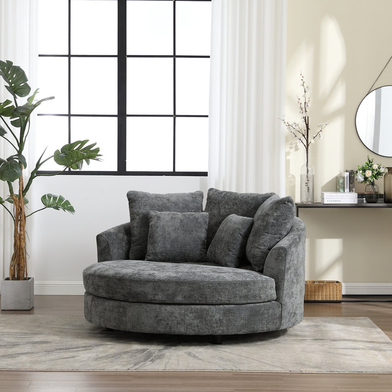Fauteuil demi-tonneau rembourré avec housse, Chenille gris charbon