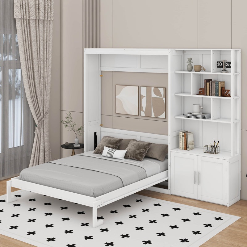 Lit escamotable double avec tablettes