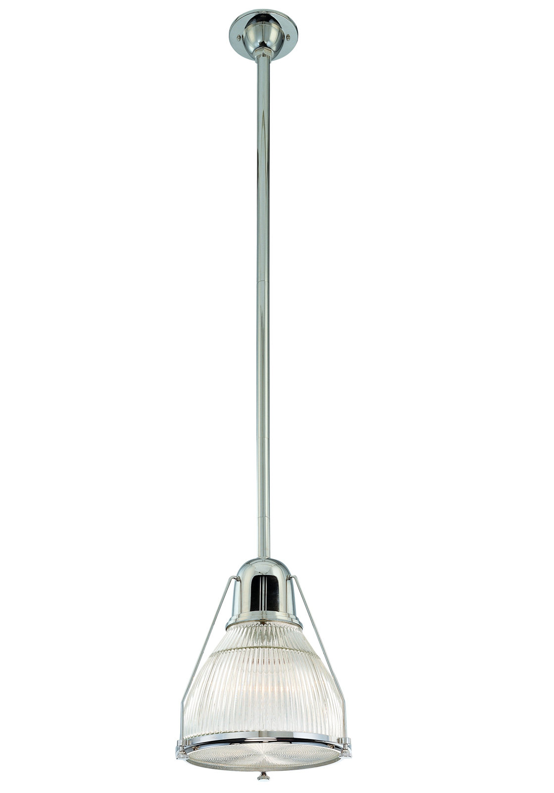 Isabelle Single Light Glass Pendant, Polished Nickel, Ribbed