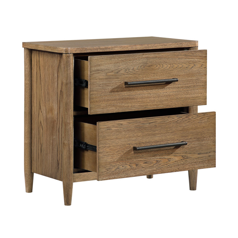 Table de chevet 2 tiroirs avec ports de charge, finition brune, rangement pour table de chevet | Idée de cadeau