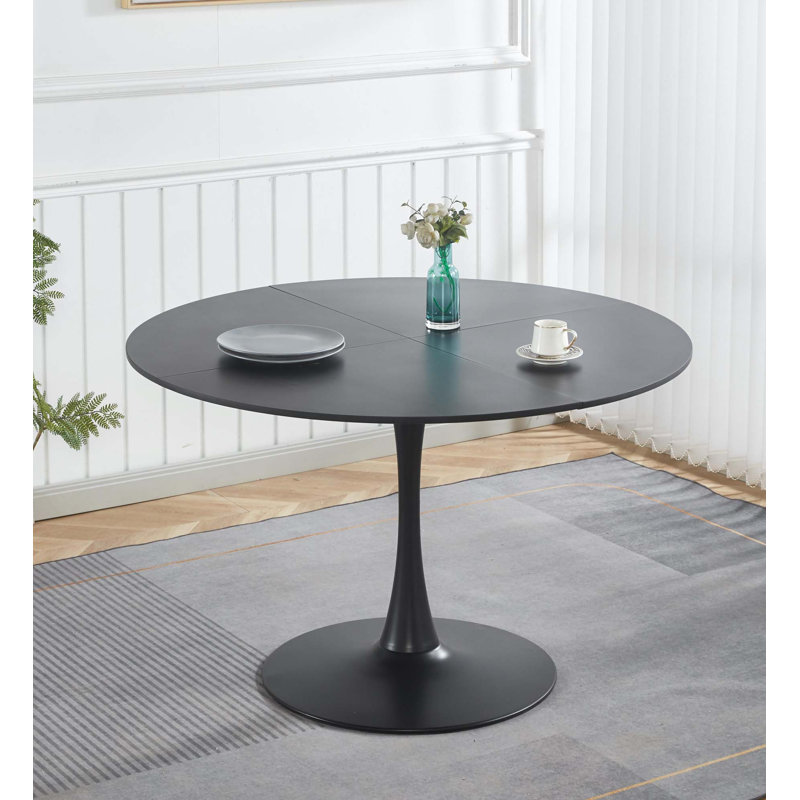 Table de salle à manger 47,2 pouces, 29.13"H x 47.24"W x 47.4"D , Noir, Noir