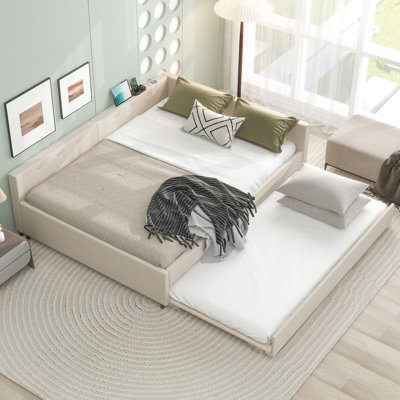 Lit de jour beige avec lit gigogne et gigogne beige