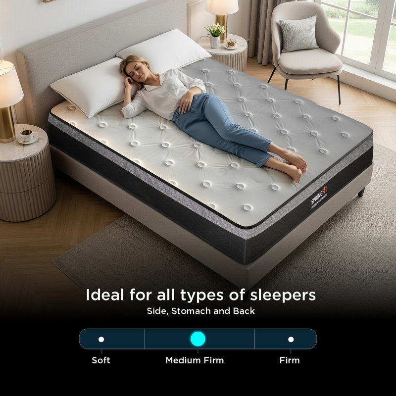 Springfit 8-inch mattress in a box, medium plush feel, bonnell spring system with high density foam, breathable knitted cover - Twin XL