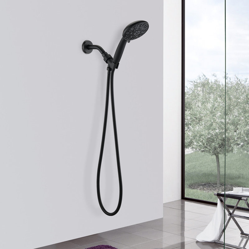 Douche haute noire matte avec 7 motifs de jet et trousse de douche à main facile à installer, motifs, matériau
