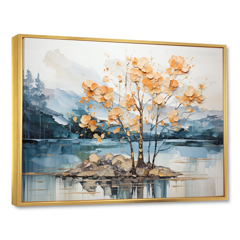 Érable doré sur toile Gilded Beauty, Cadre flottant doré, H 34 po x l 44 po x P 1,5 po