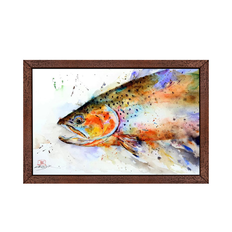 'Fish' by Dean Crouser - Floater Frame Painting Print on Canvas, Brown