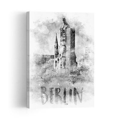 «Berlin Church Watercolor Abstract Modern City», reproduction d'art murale
