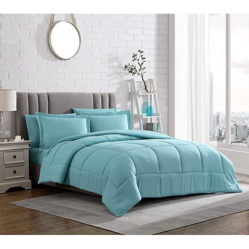 Ensemble d'édredon en microfibre , Turquoise, Édredon pour grand lit + 2 taies décoratives pou