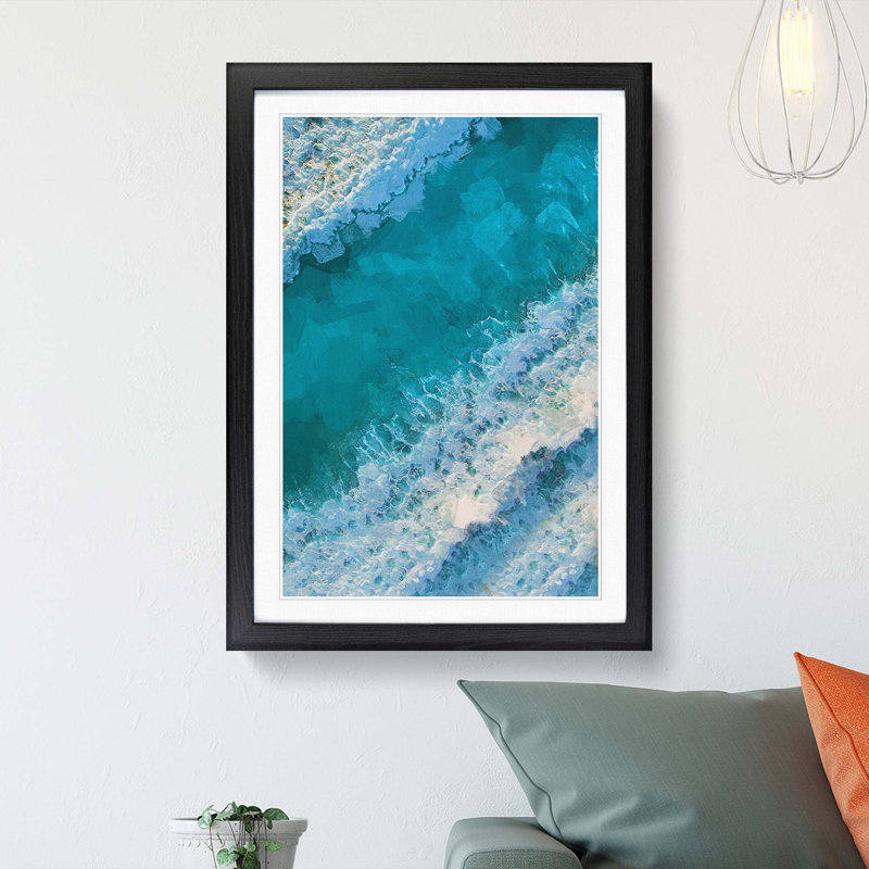 Aerial Beach View of the Maldives in Abstract - Picture Frame Graphic Art Print, Black Framed, 48cm H x 36cm W x 2cm D