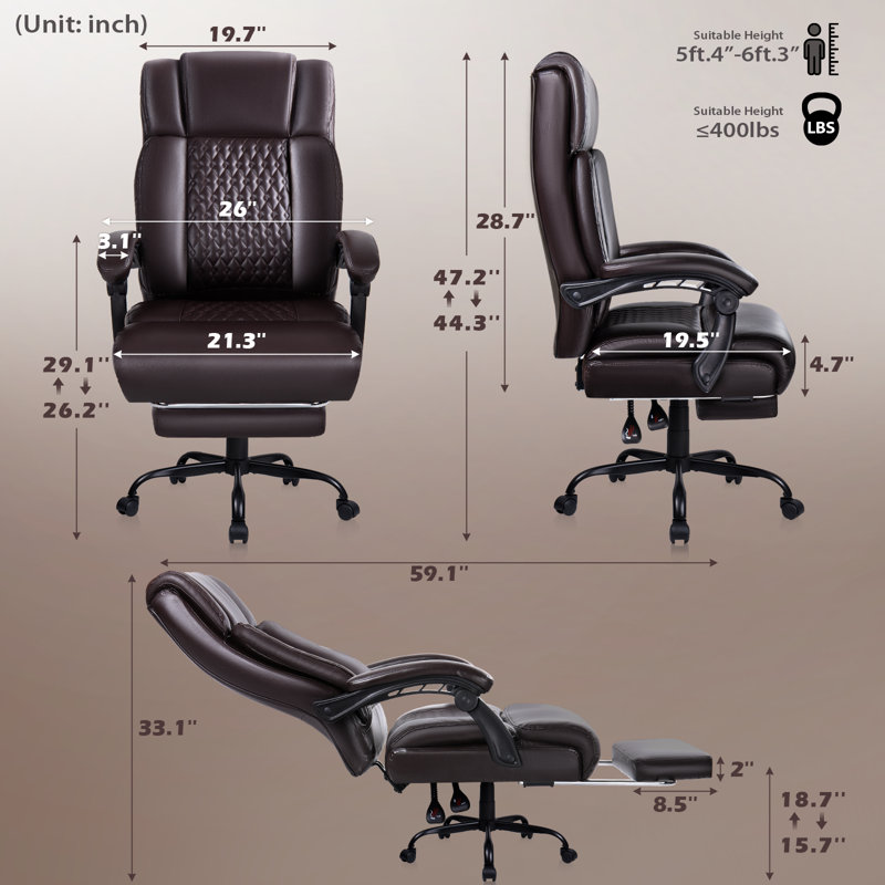 Fauteuil de direction inclinable ergonomique avec repose-pieds Home Office, Brun