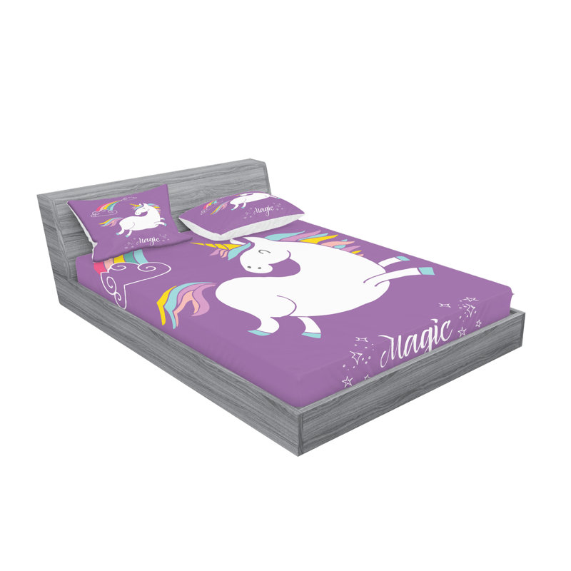Drap-housse et coussin décoratif Ambesonne Unicorn, blanc lavande, Ensemble de draps pour lit double + 4 taies d'orei