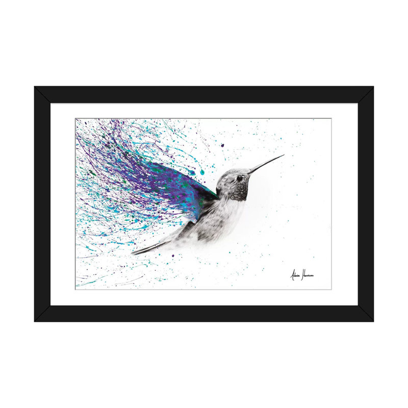 «Hummingbird Garden», impression sur toile, H 16 po x l 24 po x P 1 po, Papier d'art encadré noir, Blanc