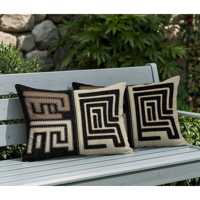 Oreiller réversible intérieur / extérieur à imprimé tribal Tonto, 20x14, Black