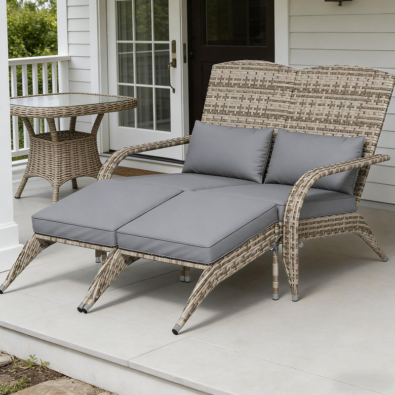 Chaise longue d'extérieur avec dossier haut, Coussin gris / cadre jaune