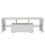 Console média blanche avec ceinture à DEL et télécommande, 16 couleurs, 4 modes, pour téléviseur de 55 po, tablette en verre trempé, poignée de téléviseur à DEL en métal, rétroéclairage, compatibilité, instructions d'assemblage claires