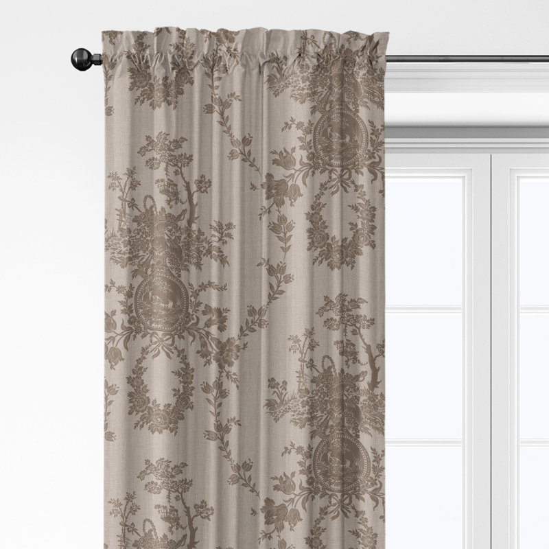 Country Lane Toile  Natural Cotton Rod Pocket Drapery Panel Set of 2, 50" W x 96" L