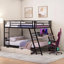 Pour les petites chambres et les espaces partagés: lit superposé plateforme en bois noir avec bureau intégré, lumière intégrée et tiroirs de rangement sous le lit