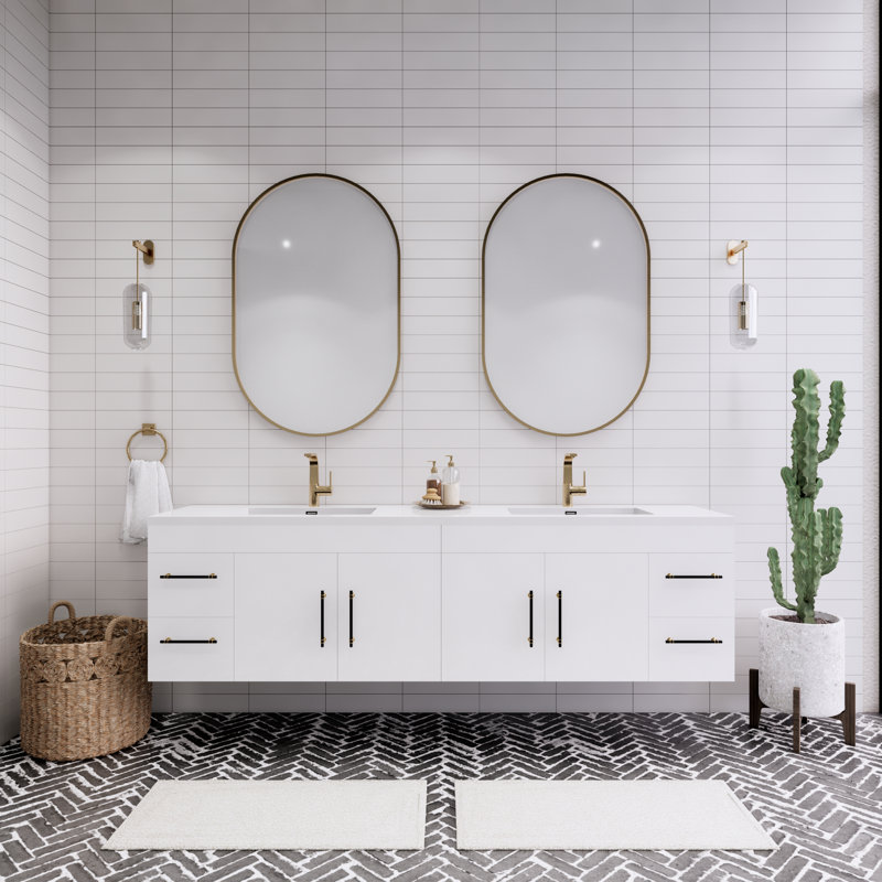 Ensemble de meuble-lavabo double 84 po Tihanna, Blanc brillant