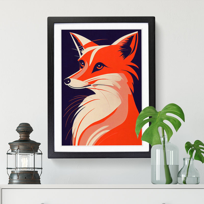FRM-V0523-1019X Fox Deco Style - Single Picture Frame Print, Black Framed, 64cm H x 46cm W x 2cm D