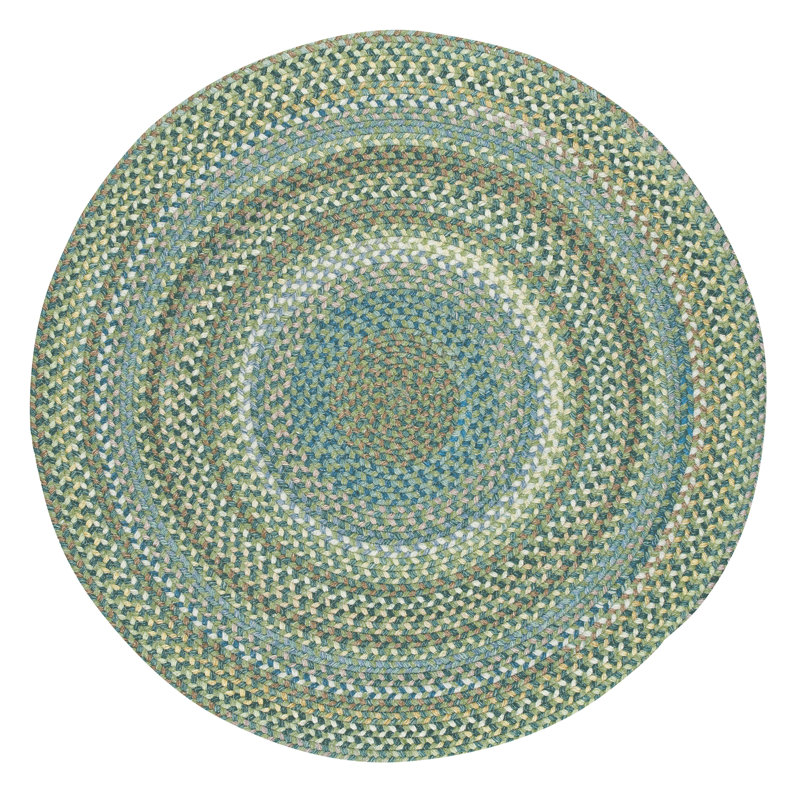 Tapis bleu / brun en laine tressée à la main Phoebe, Rond 7 pi 6 po