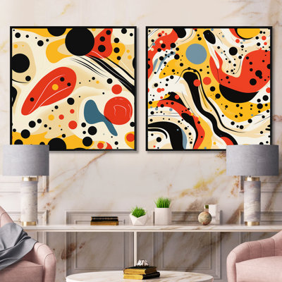 Red Popart Lichtensteins Lines Matrix IV - Abstract Square Collage Set Of 2