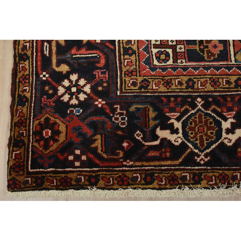 Tapis oriental en laine rouge rétro noué à la main 9 pi x 10 pi 5 po Heriz