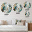 «Blue and Gold Exploration Floral Forms I», art mural rond floral abstrait en métal-88628607