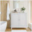 Armoire de rangement blanche à double porte, armoire de rangement autoportante moderne Mid-Century, armoire de rangement de salle de bain avec boutons argentés pour le salon, la cuisine, la salle de bain, le couloir