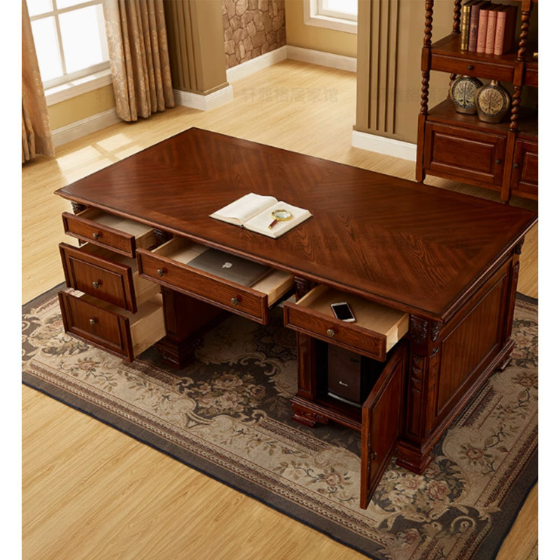 Bureau d'ordinateur en bois massif de style américain, H 30,71 po x l 78,74 po x P 39,37 po, Brun
