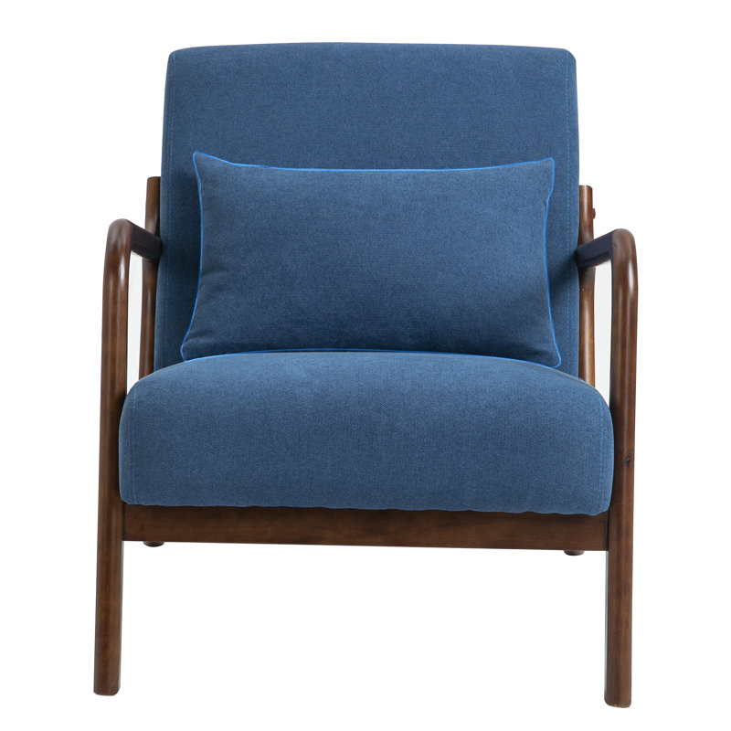 25.6'' Wide Mid Century Upholstered Solid Wood Accent Chair with an Extra Pillow, Blue