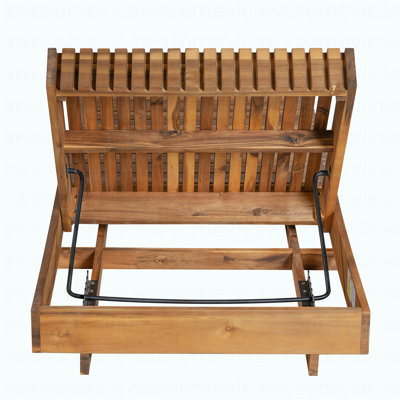 Lounge Chaise Set, Acacia Solid Wood With  LOUNGE CUSHION (Cream+TRIPLE FOLDS) - Matching Dark Grey Version Available