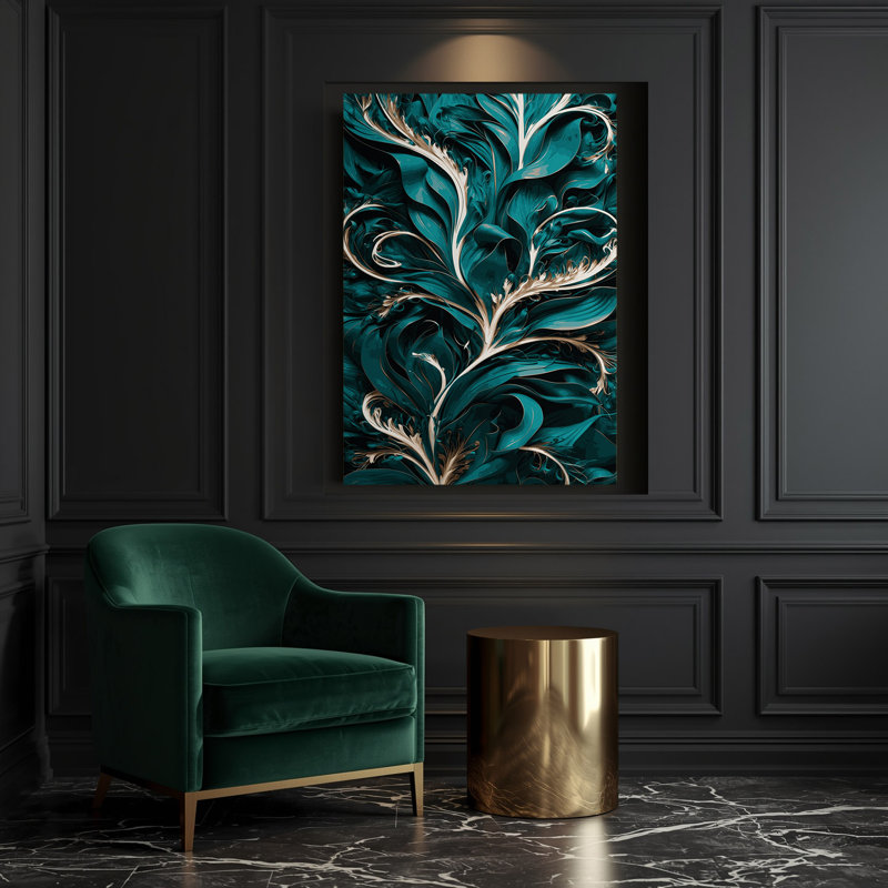 «Abstract Florals 15», art mural sur toile bleue, 14" H x 11" W