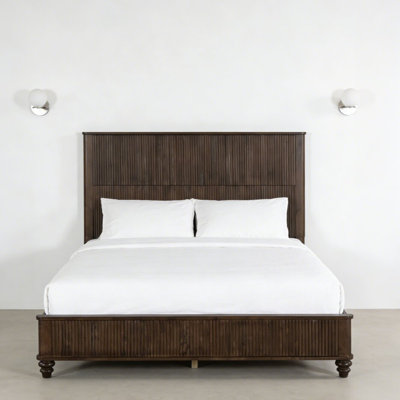 Cadre de lit en bois massif, cadre de lit plateforme grand avec tête de lit, grand lit en bois naturel, pas de sommier tapissier, noyer