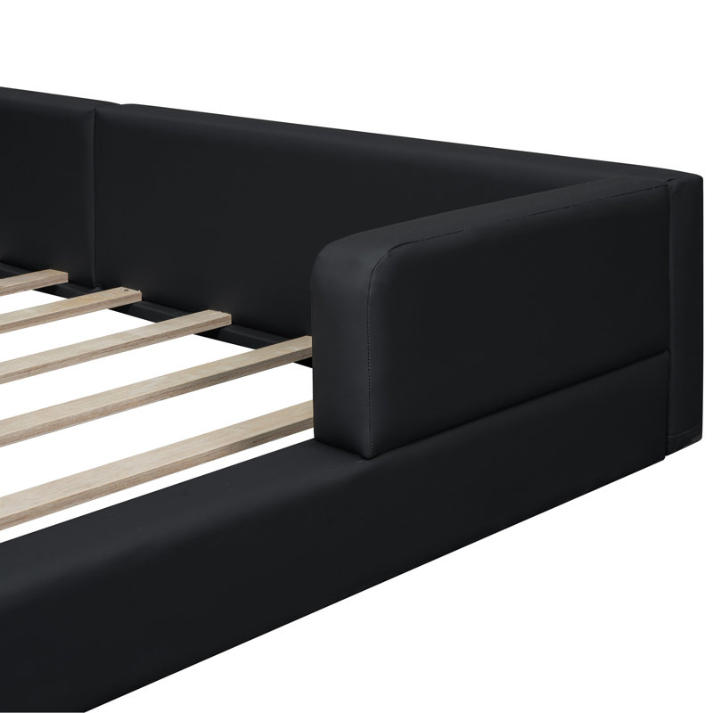 Grand lit tapissier avec 2 lampes de lecture, noir. Cuir haute densité. Vaste espace pour un sommeil confortable. Tête de lit réglable avec lumières noires. Revêtement en cuir. Spacieux et serein