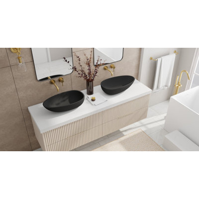 Lavabo de salle de bain vasque en résine noire matte 24,4 po x 13,7 po Badeloft WB-01-MBLK