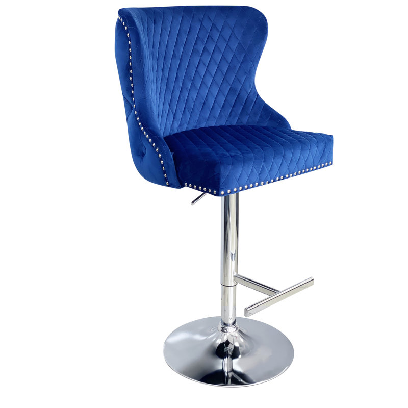 Hartfo Swivel Upholstered Adjustable Height Counter Stool with Metal Frame, Navy Blue 