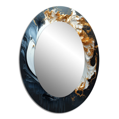 Black Gold Abstract Shapes And Lines I - Large Oval Wall Mirror On Metal