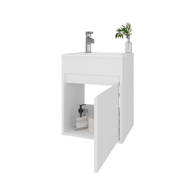 Meuble-lavabo mural blanc avec lavabo intégré, l 15,6 po x H 19,4 po, panneau de particules moderne blanc pour petits espaces