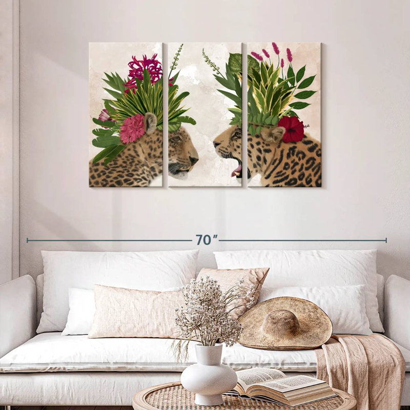 Brampt Hot House Leopards Pair Pink Green, 28" H x 45" W
