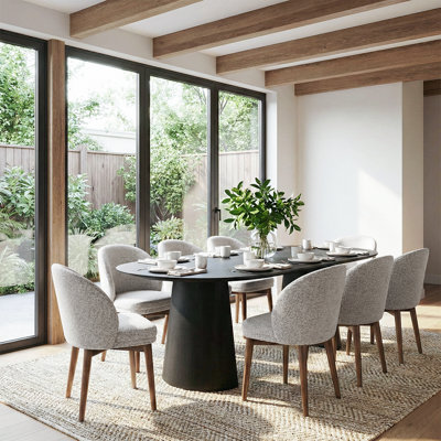 47"–83" Extendable Oval Dining Set With Upholstered Barrel Chairs