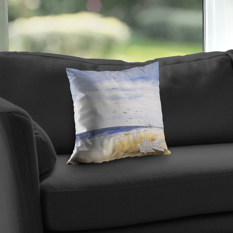 Day at the beach Bedroom Sea Poly Twill Throw Pillow – Poly Twill Throw Pillow with Insert, Double-Sided Print