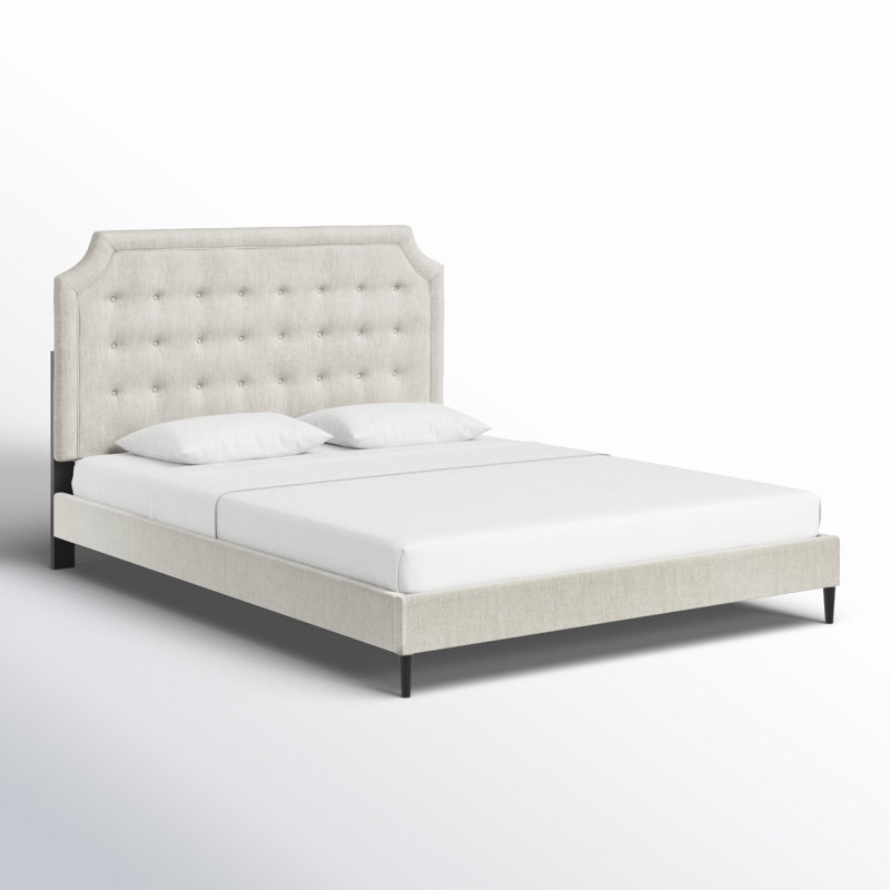 King Beige Tufted Upholstered Wood Frame Platform Bed