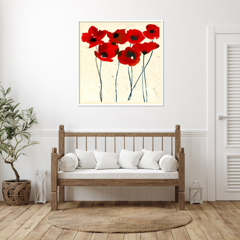 «Inky Poppies» par Jenny Frean, impression sur bois encadrée, Blanc, H 41 po x l 41 po