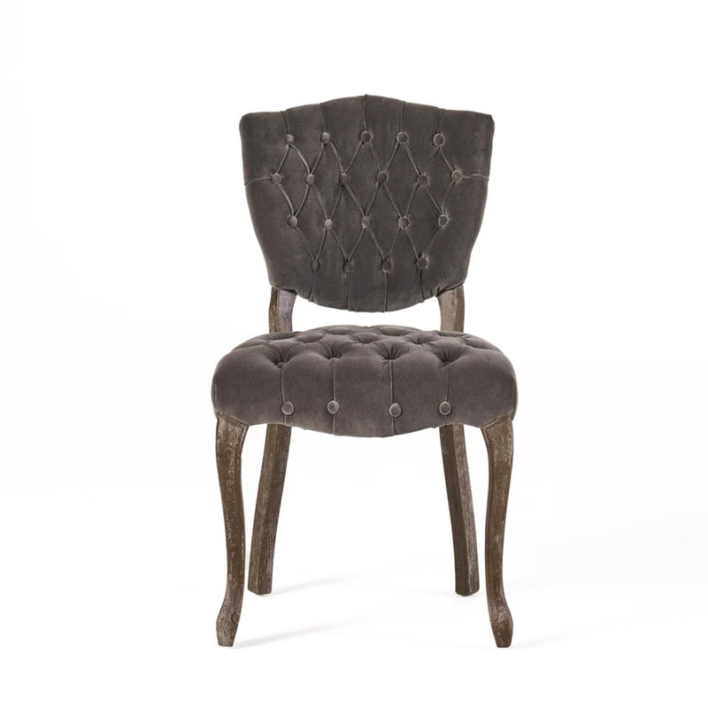Chaise Parsons rembourrée et capitonnée Richard, Velours gris anthracite incorrect