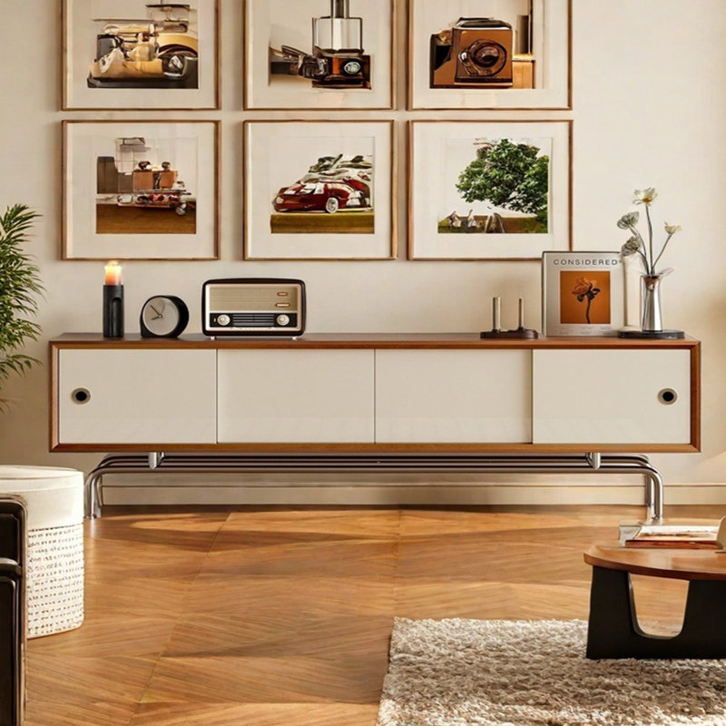 Meuble télé simple en bois massif, 86.61"