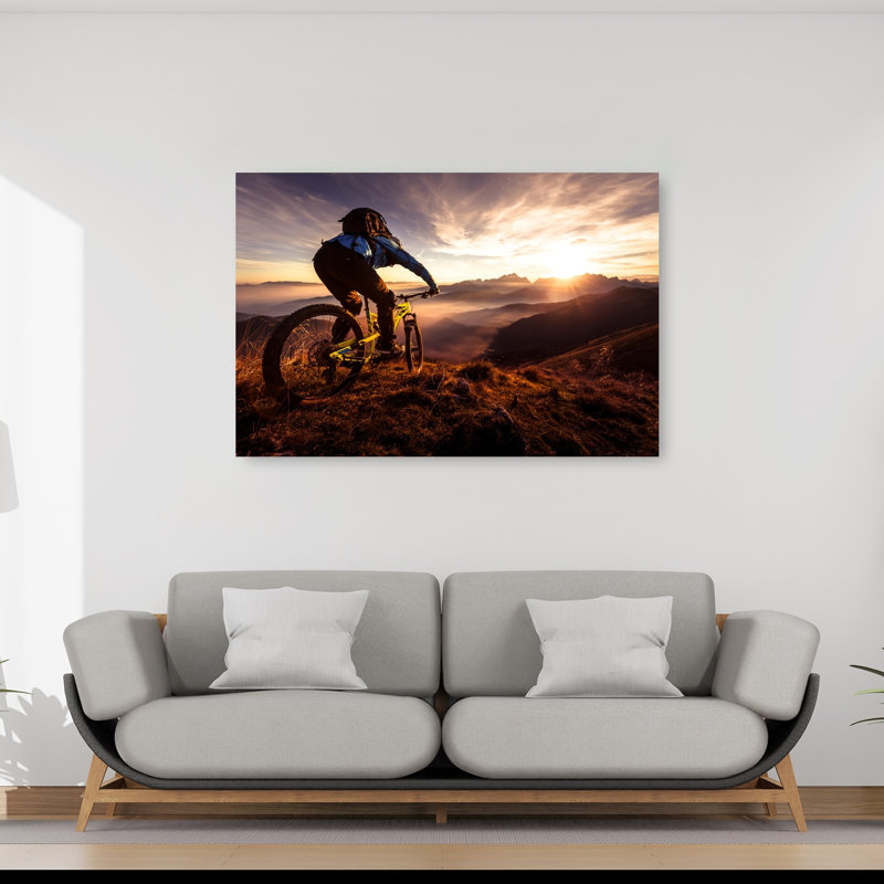 «Golden Hour Mountain Biking Abstract Contemporary Mountain», reproduction d'art murale, 40" H x 60" W