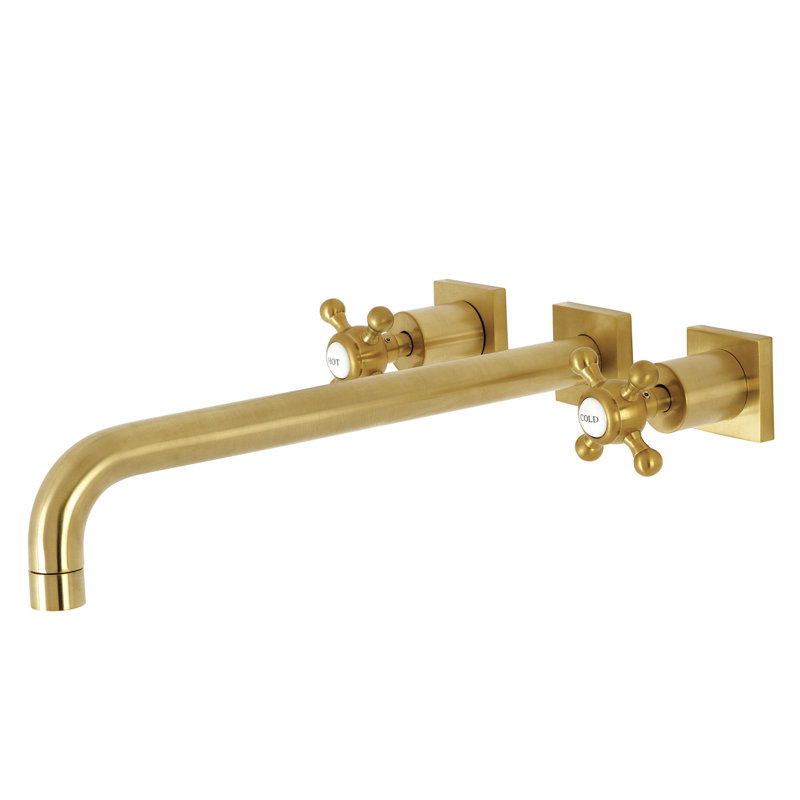 Metropolitan Double Handle Wall Mounted Roman Tub Faucet, Brushed Brass