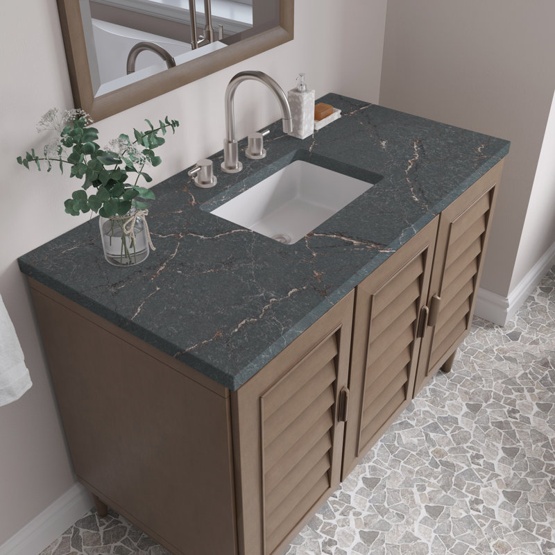 Portland 48'' W Single Vanity, Whitewashed Walnut, Parisien Bleu, Widespread
