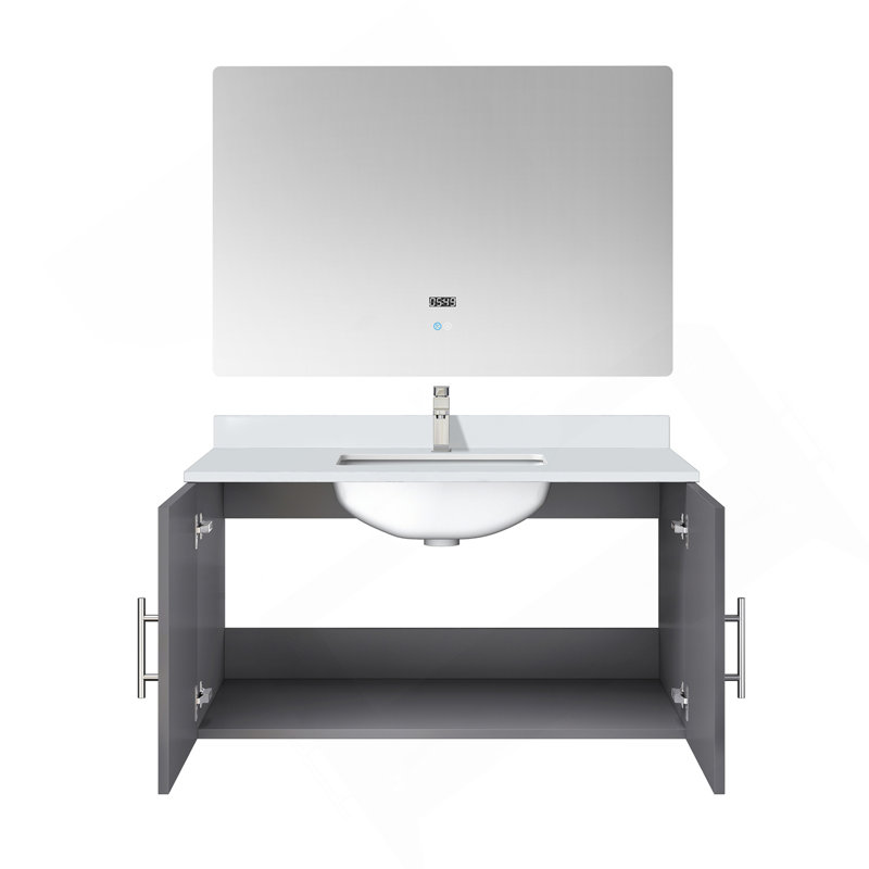 Meuble-lavabo gris foncé 36 po X P 22 po D, plateau en marbre de culture, ensemble de robinet et Miroir à DEL, Gris